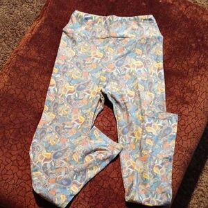 LuLaRoe Kids Leggings with Blue and Yellow Paisley
